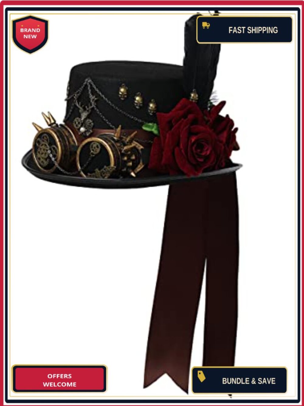 Steampunk Top Hat with Goggles Felt Costume Hat Adult Cosplay